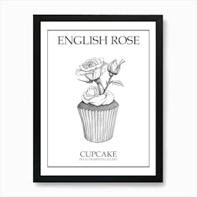English Rose Cupcake Line Drawing 2 Poster Art Print