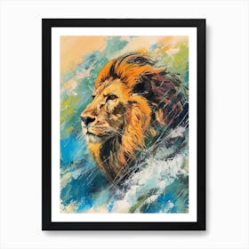 Asiatic Lion Facing A Storm Fauvist Painting 2 Art Print