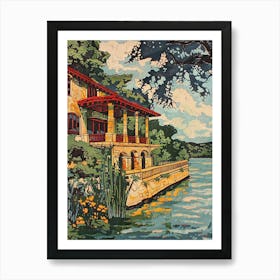 The Oasis On Lake Travis Austin Texas Colourful Blockprint 2 Art Print
