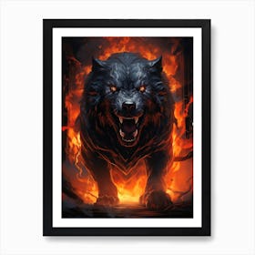 Wolf In Flames 4 Art Print