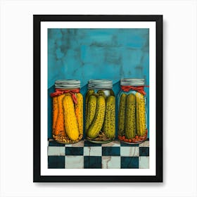Pickles In Jars Blue Checkerboard 3 Art Print