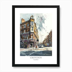 Croydon London Borough   Street Watercolour 1 Poster Art Print