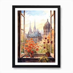 Window View Of Frankfurt Germany In Autumn Fall, Watercolour 3 Art Print