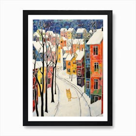 Cat In The Streets Of Troms   Norway With Snow 4 Art Print