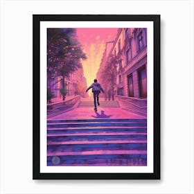 Skateboarding In Paris, France Futuristic 2 Art Print