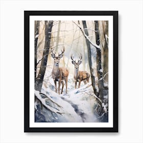 Winter Watercolour Black Tailed Deer Art Print