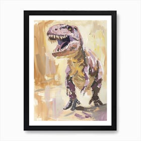 Lilac & Beige Rawring Dinosaur Art Print