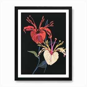 Neon Flowers On Black Bleeding Heart Dicentra 1 Art Print
