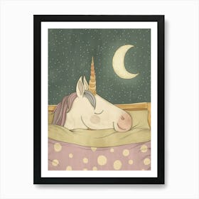 Pastel Storybook Style Unicorn Sleeping In A Duvet With The Moon 3 Art Print