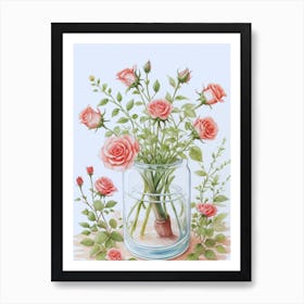 Pink Roses In A Glass Vase 1 Art Print