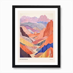 Aconcagua Argentina 2 Colourful Mountain Illustration Poster Art Print