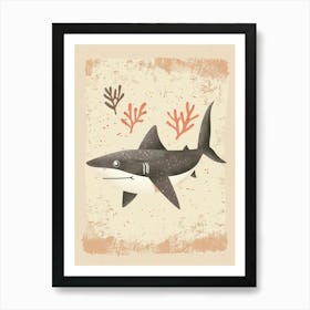 Cute Muted Pastels Shark & Coral 4 Art Print