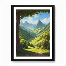 A Lush Hilly Terrain With A Vast Expanse Of Landscape In The Distance Art Print