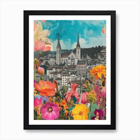 Zurich   Floral Retro Collage Style 3 Art Print