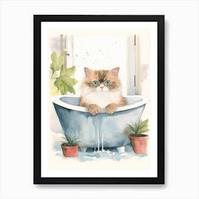 Himalayan Cat In Bathtub Botanical Bathroom 4 Art Print