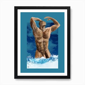 Splashman - digital collage male nude homoerotic gay art man adult mature explicit vertical bedroom Art Print