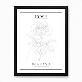 Rose In A Hand Line Drawing 2 Poster Art Print