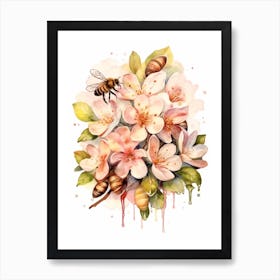 Beehive With Apple Blossom Watercolour Illustration 4 Art Print