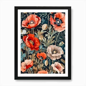 William Morris Inspired Flower Pattern 13 Art Print