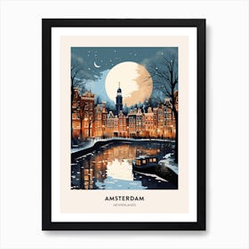 Winter Night  Travel Poster Amsterdam Netherlands 1 Art Print