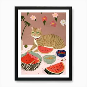 Cat And Watermelon 2 Art Print