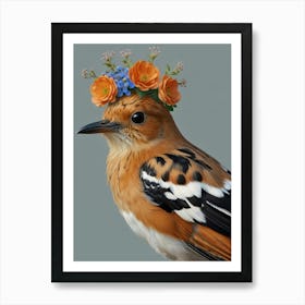 Bird With Flower Crown European Robin Art 2 Art Print