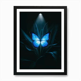 Blue Butterfly In The Dark Art Print