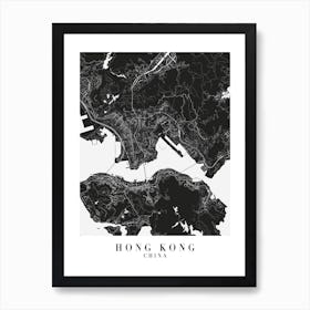 Hong Kong China Minimal Black Mono Street Map  Art Print