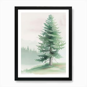 Fir Tree Atmospheric Watercolour Painting 3 Art Print