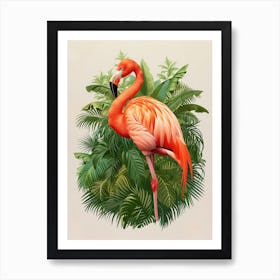 Greater Flamingo Rio Lagartos Yucatan Mexico Tropical Illustration 6 Art Print