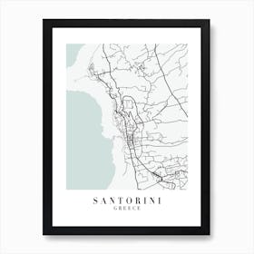 Santorini Greece Street Map Minimal Color Art Print