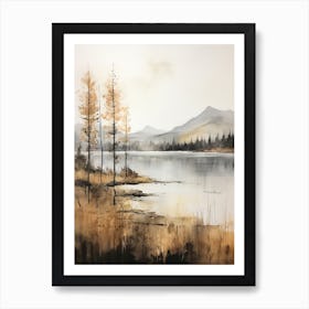 Lake In The Woods In Autumn, Painting 48 Art Print