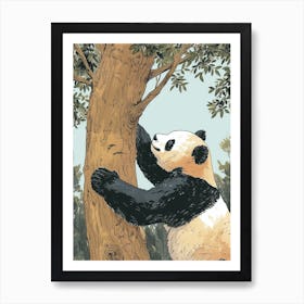 Giant Panda Scratching Its Back Against A Tree Storybook Illustration 1 Poster