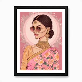 Indian Woman In Pink Sari Art Print