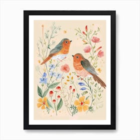 Folksy Floral Animal Drawing Bird 1 Art Print