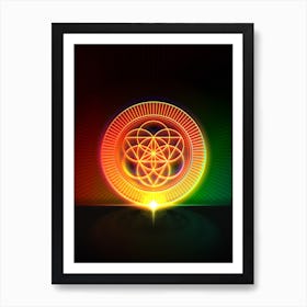 Neon Geometric Glyph in Watermelon Green and Red on Black n.0270 Art Print