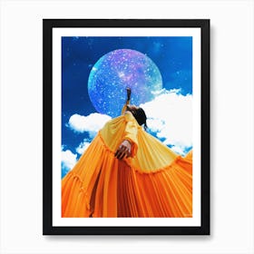 Collage Moon Model Sparkle Mustard & Blue Art Print