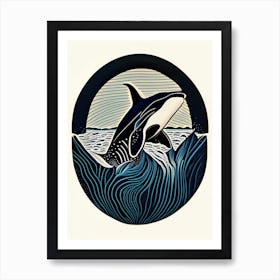 Whale Vintage Linocut Art Print