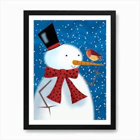 The Snowman and the Robin Art Print