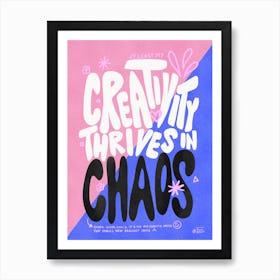 Creativity is Chaos - Pink Blue Lettering Art Print