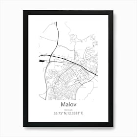 Malov,Denmark Minimalist Map Art Print