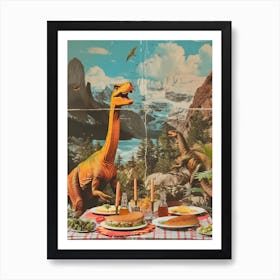 Abstract Dinosaur Jurassic Retro Collage 3 Art Print