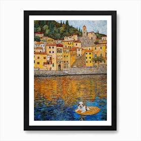 Painting Of A Dog In Isola Bella, Italy In The Style Of Gustav Klimt 03 Art Print