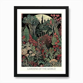 Gardens Of The World Red Vintage Art Nouveau Botanical  Art Print