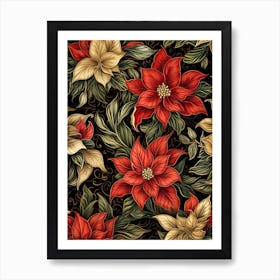 Poinsettia 2 William Morris Style Winter Florals Art Print