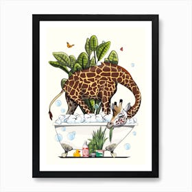 Giraffe Eating In The Bath Art Print