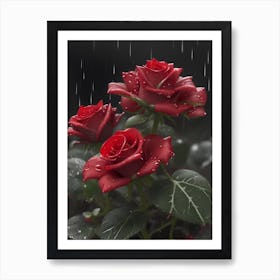 Red Roses At Rainy With Water Droplets Vertical Composition 54 Art Print