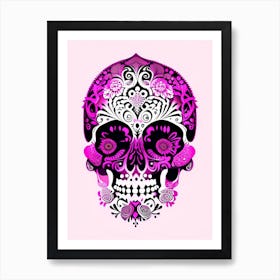 Skull With Intricate Henna Designs 1 Pink Mexican Art Print