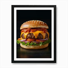 Hamburger On Black Background Art Print