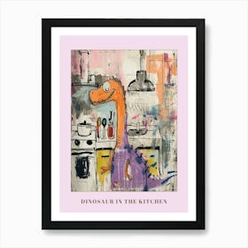 Abstract Purple Graffiti Style Dinosaur In The Kitchen 1 Poster Art Print